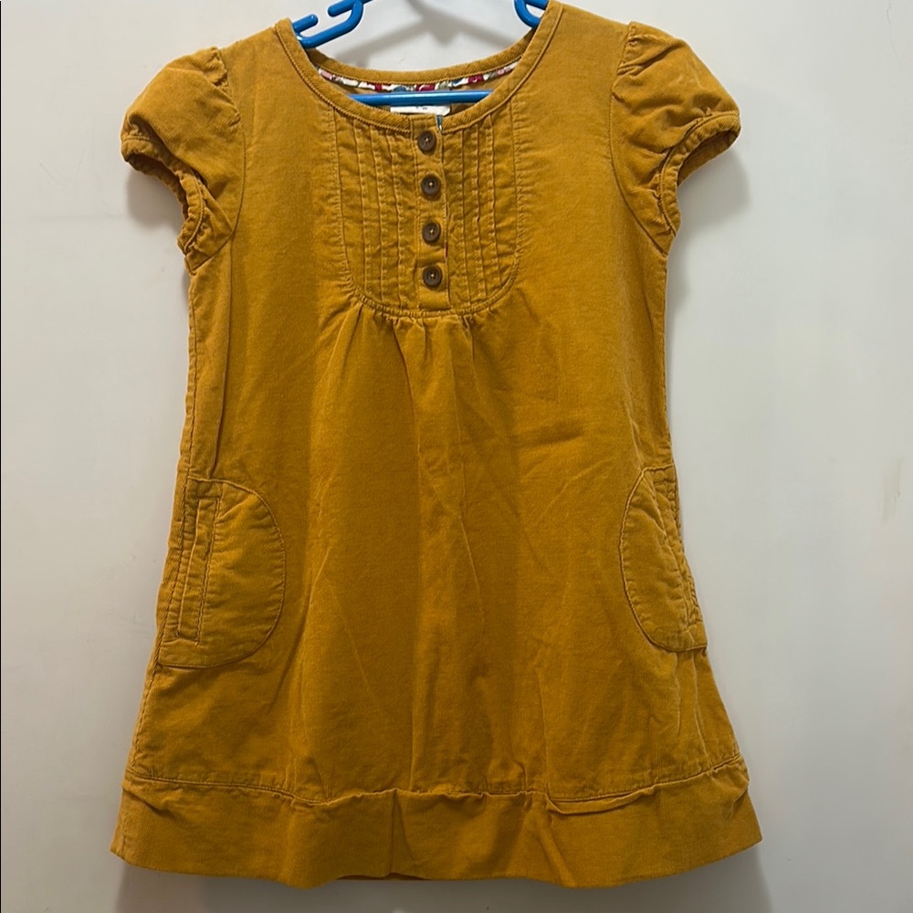 Mini Boden Mustard Corduroy Kids Dress With Pockets Size 4-5 Y